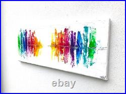 ORIGINAL ABSTRACT PAINTING ART white multicolour bright rainbow textured canvas