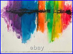 ORIGINAL ABSTRACT PAINTING ART white multicolour bright rainbow textured canvas