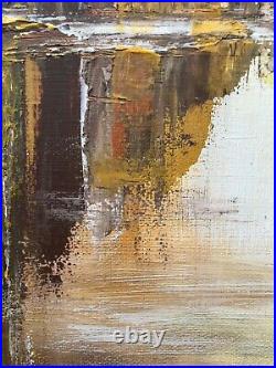 ORIGINAL ART ABSTRACT PAINTING SQUARE ACRYLIC CANVAS Cityscape brown beige white
