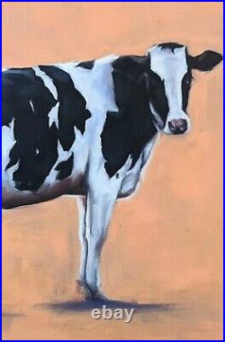 ORIGINAL Cow Oil Painting Holstein Black & white Cow Art
