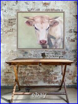 ORIGINAL Oil Painting White Charolais Cow Art