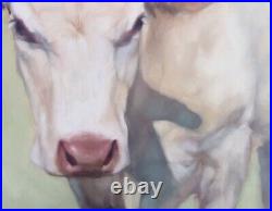 ORIGINAL Oil Painting White Charolais Cow Art