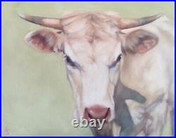 ORIGINAL Oil Painting White Charolais Cow Art