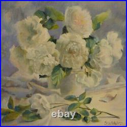 Oil Painting Original Art Canvas Spring Summer Flowers White Roses Birthday Gift