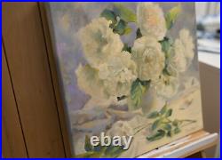 Oil Painting Original Art Canvas Spring Summer Flowers White Roses Birthday Gift