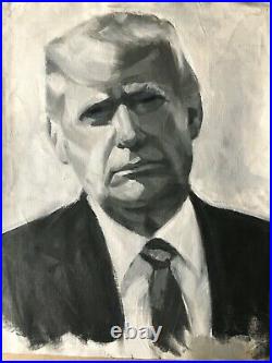 Oil portrait of Donald Trump by Sarah Mariam Yi black and white art 16x20 size