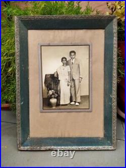 Old Antique Married Couple Picture Photograph Black & White Print Wooden Framed