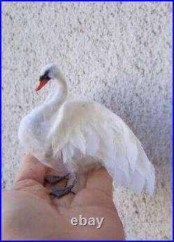 Ooak Dollhouse Miniature Mute White Swan with wings spread by Malga