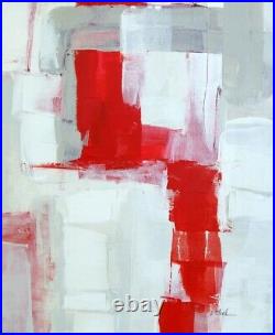 Original Abstract Expressionism Red White Gray Medium Painting Wall Art