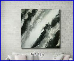 Original Abstract Painting 48x48 Large Canvas Art Black White Gray Abstract Art