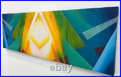 Original Abstract Painting Art Blue Green Yellow White Acrylic Canvas Art Deco