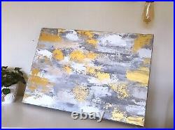 Original Acrylic Abstract Painting on Canvas in Gold, Silver, Gray And White