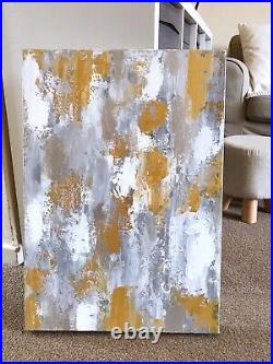 Original Acrylic Abstract Painting on Canvas in Gold, Silver, Gray And White