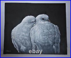 Original Acrylic Painting Two White Doves on 12 x 10 ins Canvas Artist J. Lewis