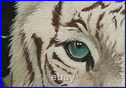 Original Artwork oil painting White tiger on stretch canvas, wildlife 16''x20