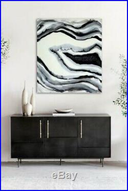 Original Black White Geode Epoxy Resin Abstract High Gloss Wall Art Painting