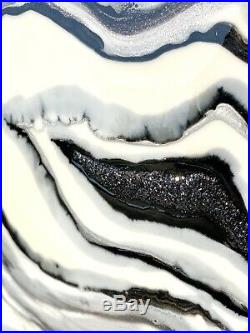 Original Black White Geode Epoxy Resin Abstract High Gloss Wall Art Painting