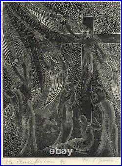 Original British wood engraving by Mary E. Groom, The Crucifixion, pencil signed