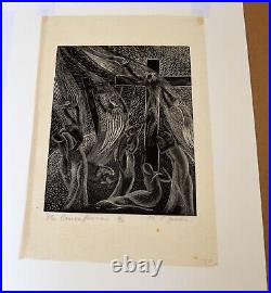 Original British wood engraving by Mary E. Groom, The Crucifixion, pencil signed