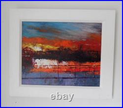 Original Contemporary Abstract Oil Painting signed GN, white frame. Landscape