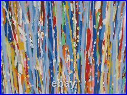 Original Extra Large Abstract Modern Wall Art Blue Drip Stripes Canvas Painting