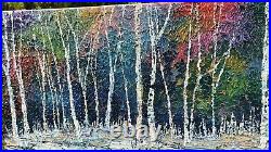 Original Landscape Painting Country Trees Texture Fine Art Blue White iLex. Arts
