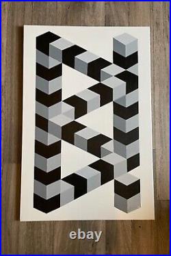 Original Modern Abstract Geometric Op Art Minimalist Framed Canvas Painting