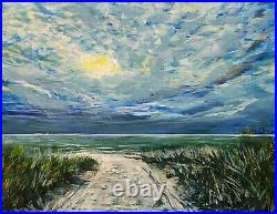 Original Ocean Waves Clouds Tonalism Sunset Beach White Sand Landscape Painting