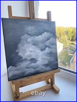 Original Oil Painting Clouds Art Cloudy Sky painting Gray Sky Art 12x12 inches