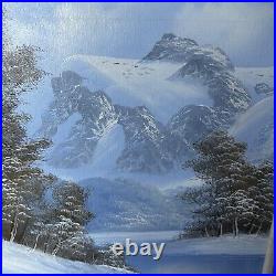 Original Oil Painting on Canvas Winter Mountain Scene Signed 24.5 x 20 Framed