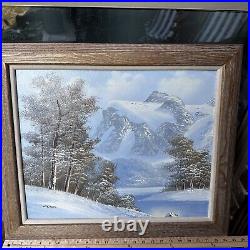 Original Oil Painting on Canvas Winter Mountain Scene Signed 24.5 x 20 Framed