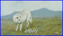 Original Oil painting wildlife art - white wolf by j payne