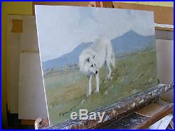 Original Oil painting wildlife art - white wolf by j payne