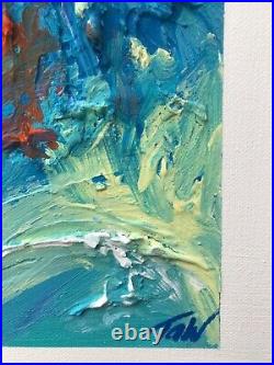Original Painting Blue White Green Waves Textured Acrylic Art Box Canvas Square