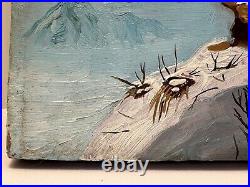 Original Painting Native American Artist Albert White White Wolf Snow Mountains
