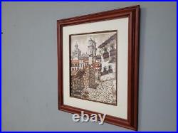 Original Signed Framed Watercolour Silver Taxco Cathedral Mexico #7