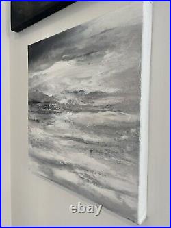 Original Signed oil on painting. Grey Pink White Abstract. Textured Art