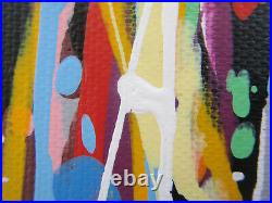 Original Very Large Abstract Modern Wall Art Blue Drip & Stripes Canvas Painting