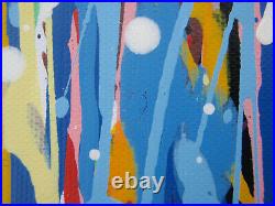 Original Very Large Abstract Modern Wall Art Blue Drip & Stripes Canvas Painting