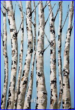 Original White Birch Trees painting Textured Birch Tree abstract painting Osnat