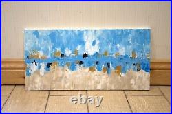 Original abstract acrylic painting white gold seabed 20x10