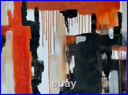 Original abstract painting tiger embrace orange white black mark marking XL