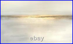 Original, hand-painted, textured abstract seascape canvas Greys/Gold/White