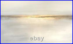 Original, hand-painted, textured abstract seascape canvas Greys/Gold/White