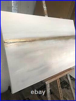 Original, hand-painted, textured abstract seascape canvas Greys/Gold/White