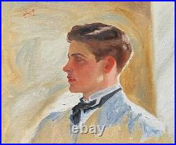 Original oil painting Edwardian style Young Man Portrait, canvas. 10x12 inches