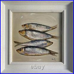 Original oil painting Four Fish. Framed & ready to hang direct J Smith