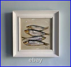 Original oil painting Four Fish. Framed & ready to hang direct J Smith