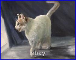 Original oil painting, White Cat, WHO SAID MEOW 11x14 Schelp