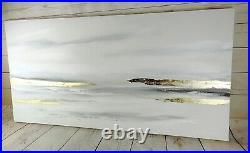 Original seascape, canvas painting in gold Foil, White, Grey made to order